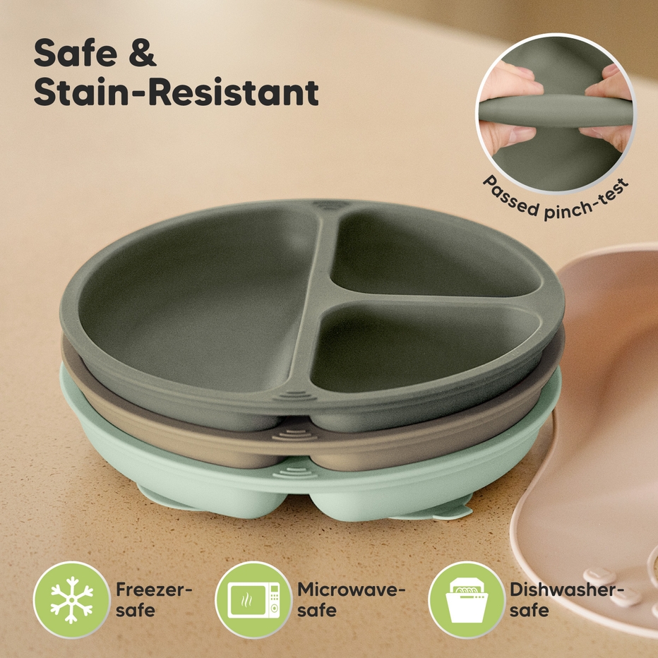 Keababies 1pc Prep Silicone Suction Plate WITH LID - Terra Cotta