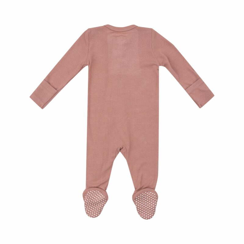 Ribbed Cameo Brown Zipper Ruffled Footie from Angel Dear