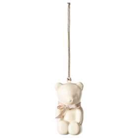 Maileg Off White Teddy Bear With Rose Ribbon Metal Ornament