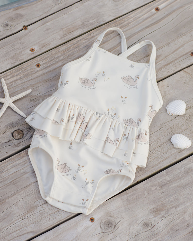 Quincy Mae Ruffled One-Piece Swimsuit In Swans