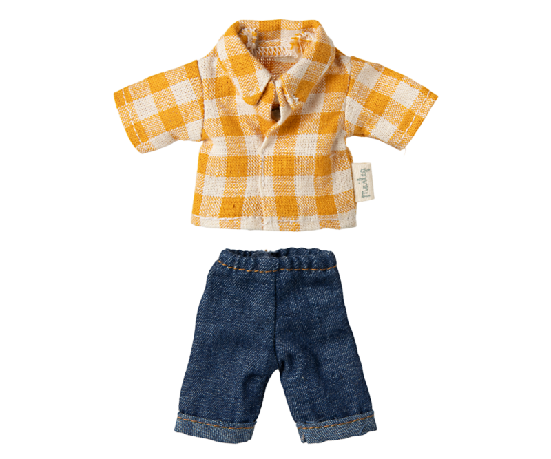 Maileg Dad Mouse Yellow Checked Shirt and Pants