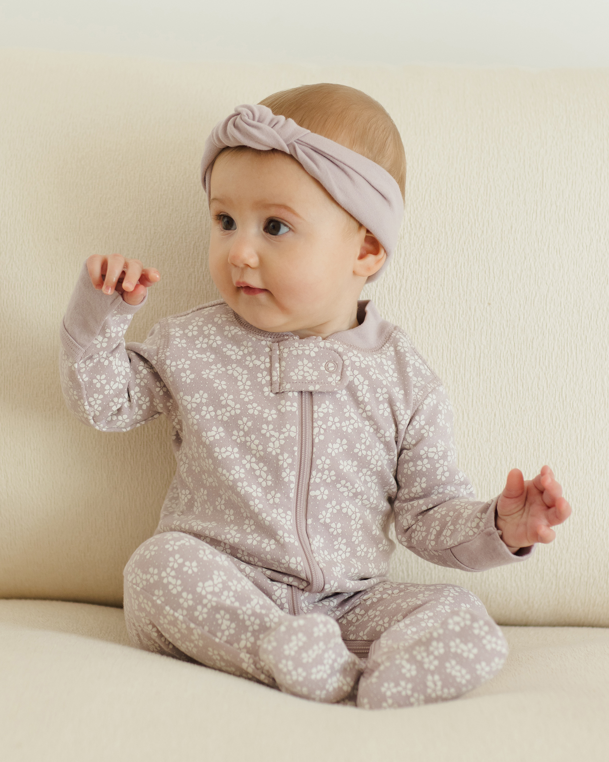 Quincy Mae Zip Long Sleeve Sleeper Footie In Lavender Ditsy