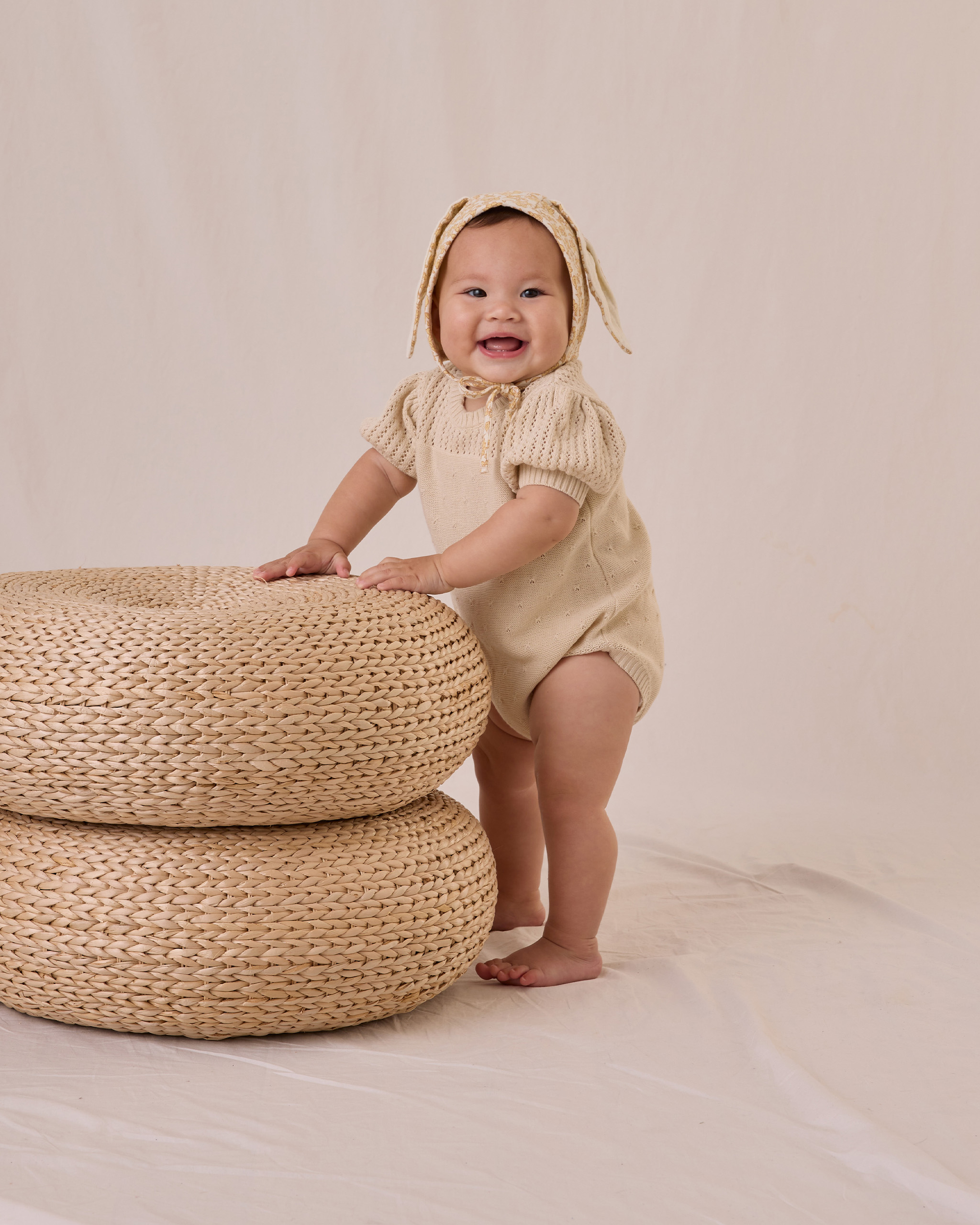 Quincy Mae Pointelle Knit Romper In Natural