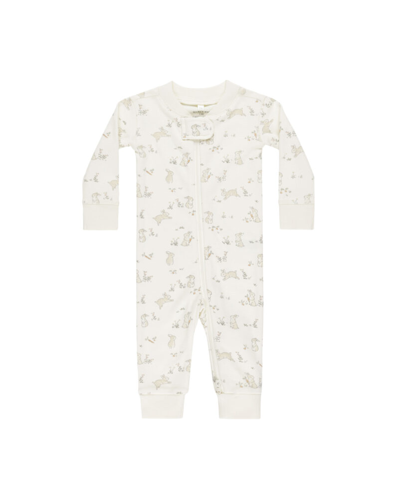 Zip Longsleeve Sleeper In Bunnies from Quincy Mae