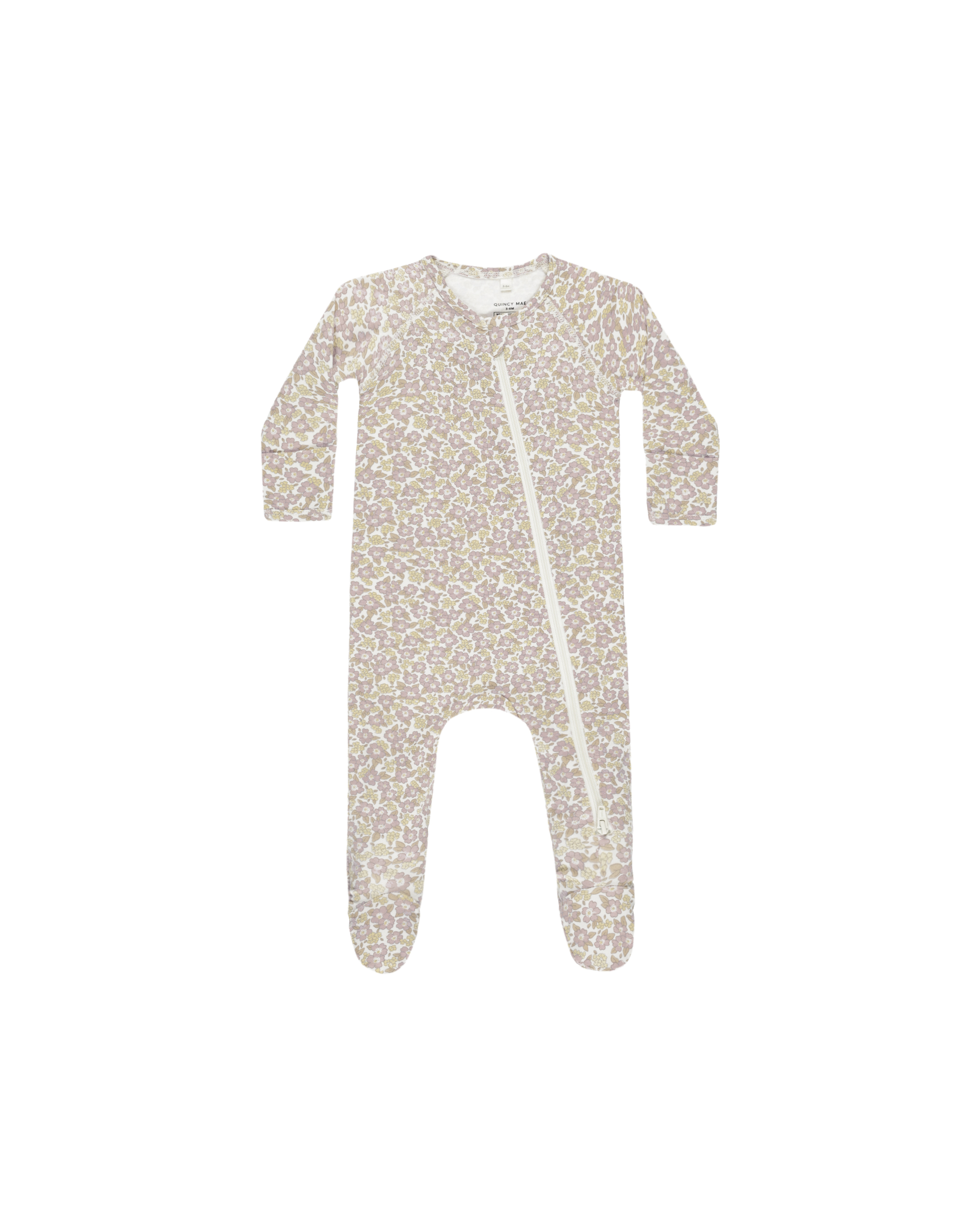 Bamboo Zip Footie In Purple Floral from Quincy Mae