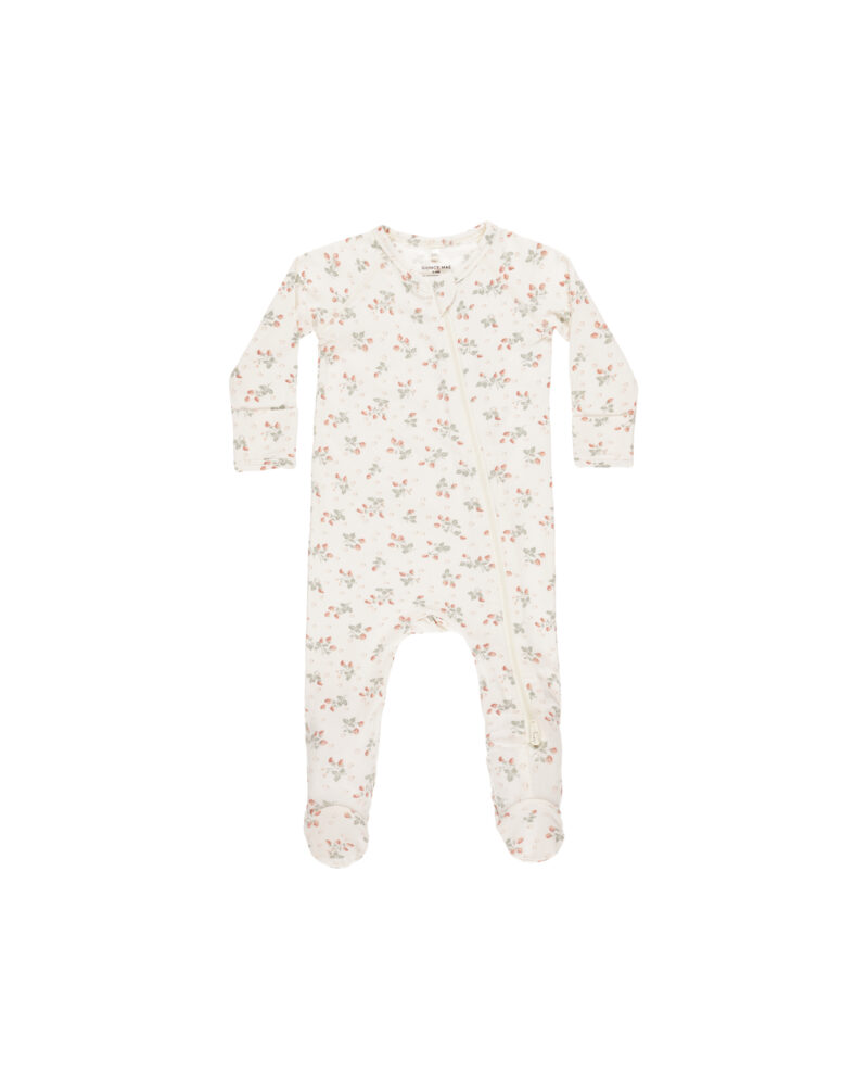 Bamboo Zip Footie In Strawberries from Quincy Mae