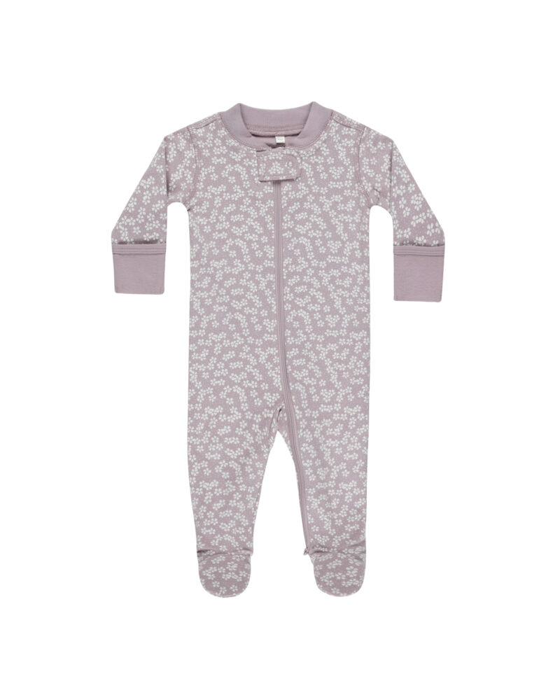 Zip Long Sleeve Sleeper Footie In Lavender Ditsy from Quincy Mae