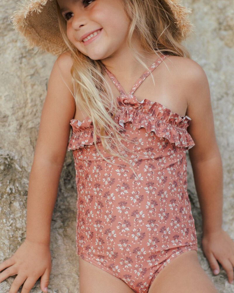 Rouched One-Piece In Red Floral from Rylee & Cru
