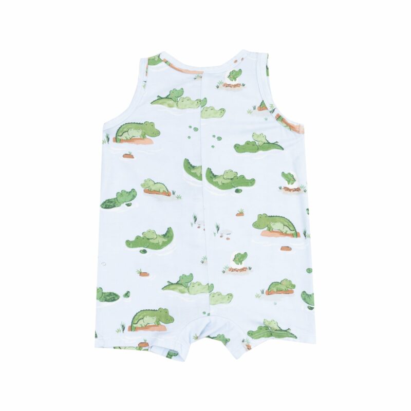 Alligator Blue Bamboo Viscose Sleeveless Shortie Romper from Angel Dear