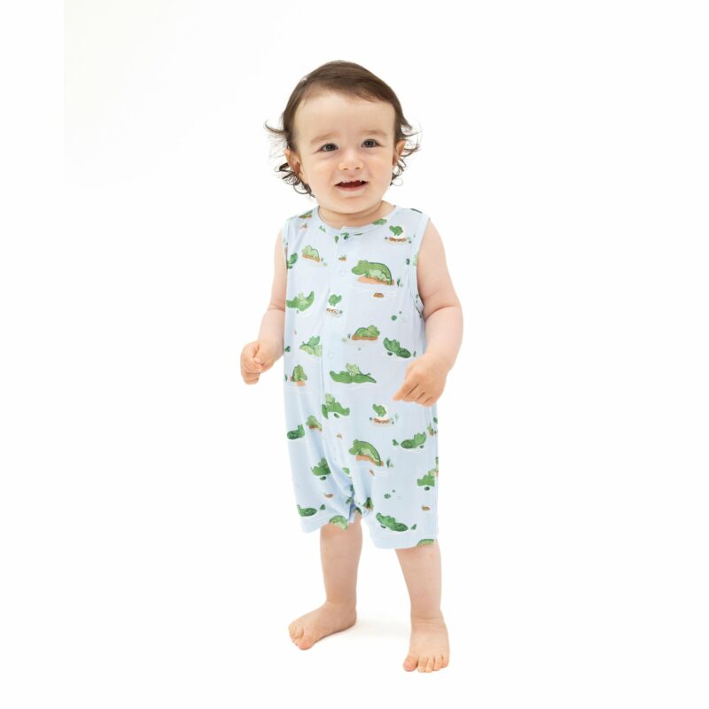 Alligator Blue Bamboo Viscose Sleeveless Shortie Romper