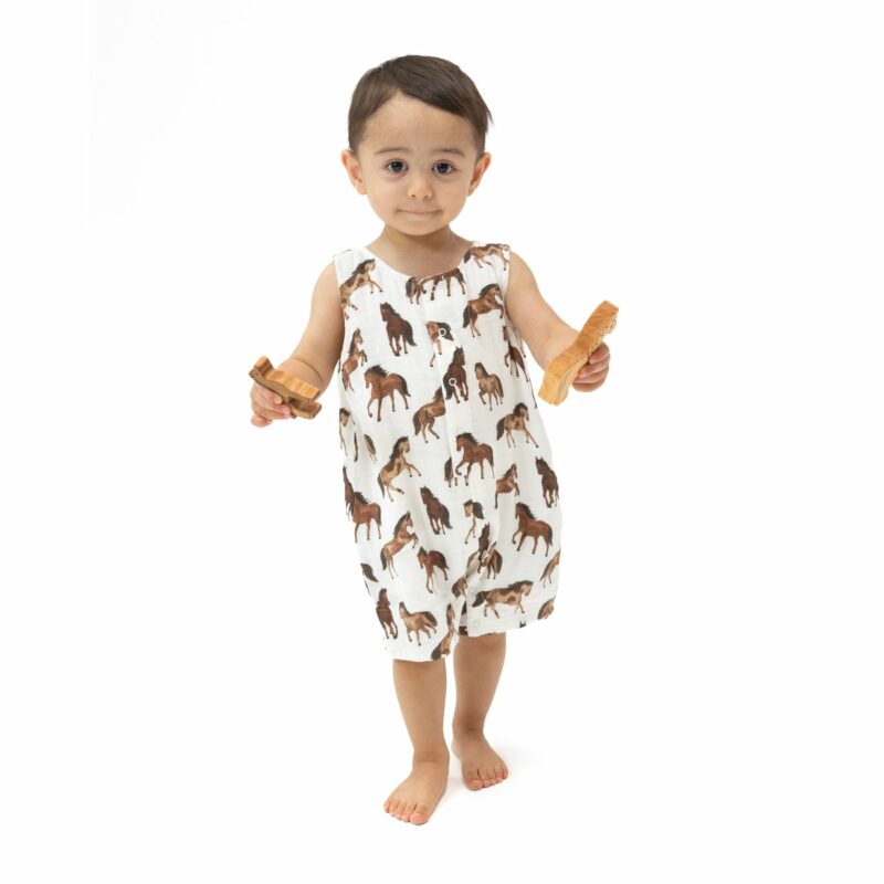 Horses Muslin Sleeveless Shortie Romper