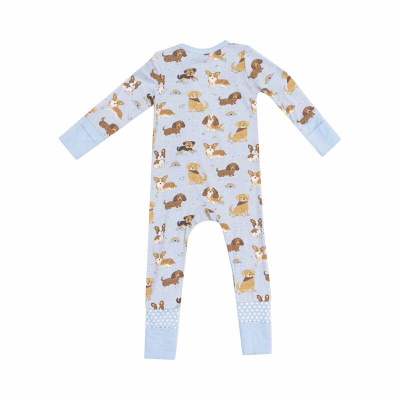 Best Friend Dogs Blue Bamboo Viscose Zipper Romper from Angel Dear