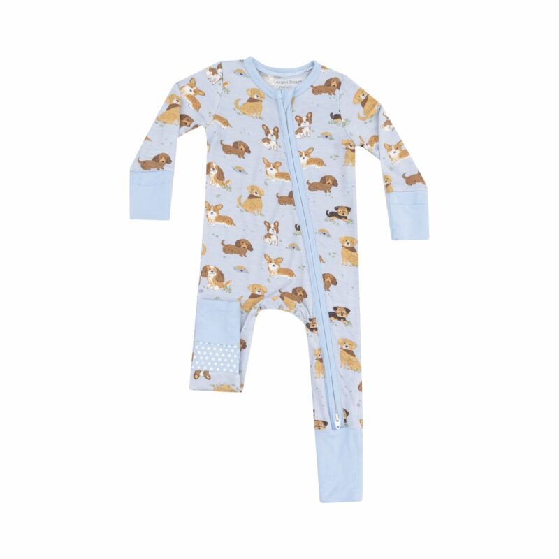 Angel Dear Best Friend Dogs Blue Bamboo Viscose Zipper Romper