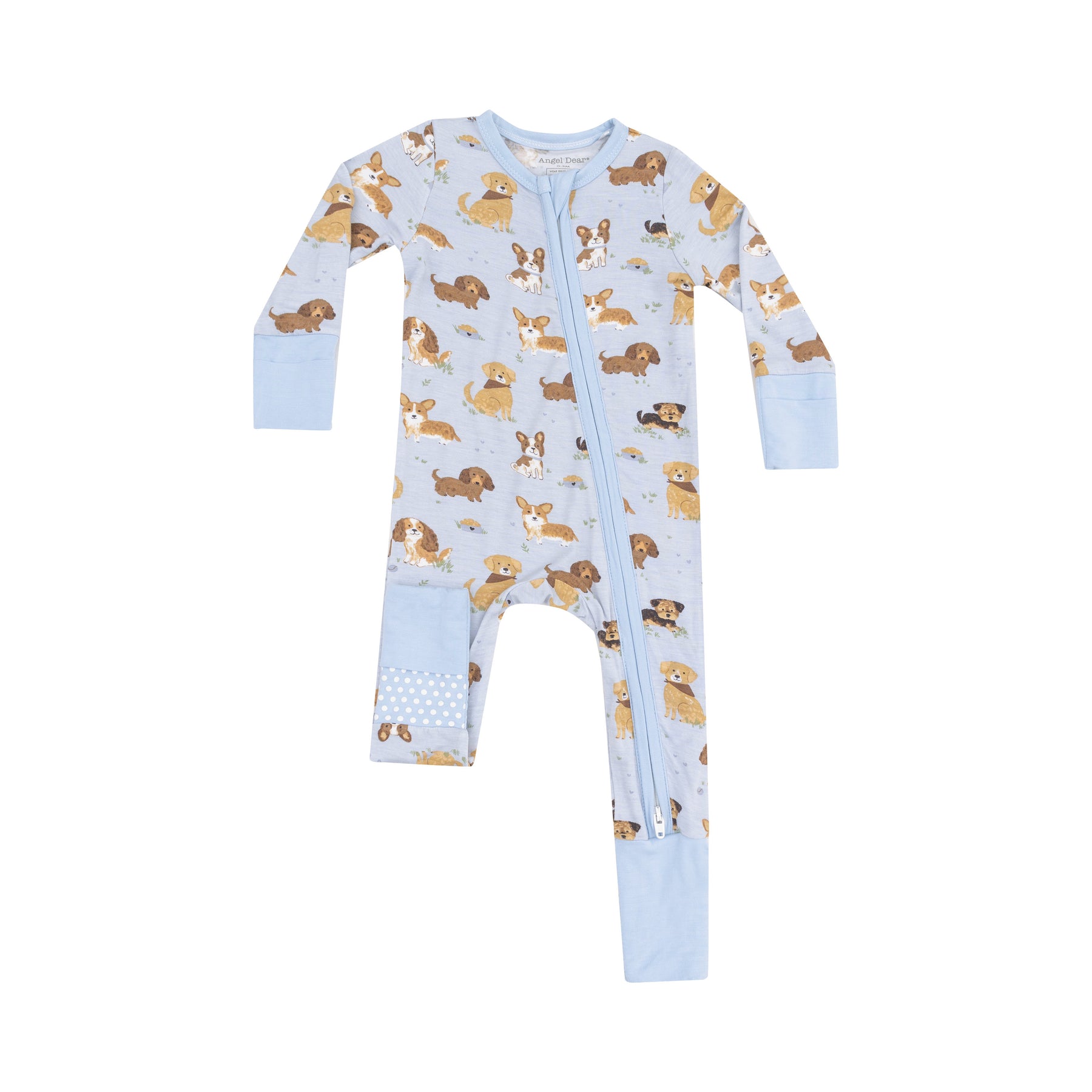 Angel Dear Best Friend Dogs Blue Bamboo Viscose Zipper Romper