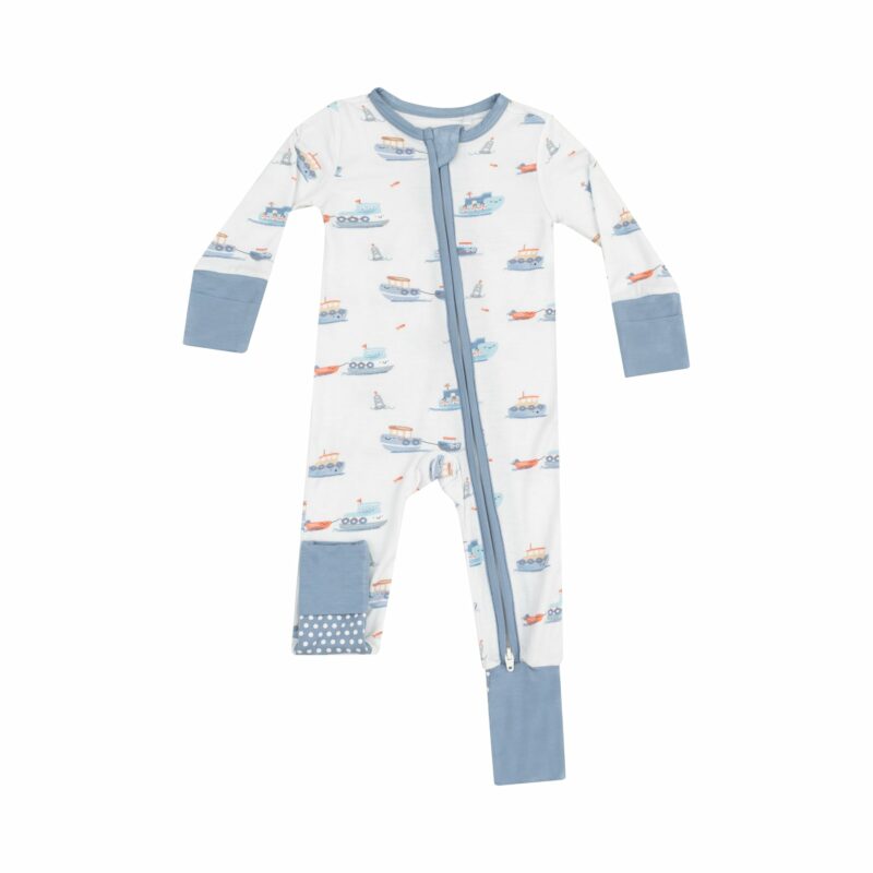 Angel Dear Bubbly Tugboats Bamboo Viscose Zipper Romper
