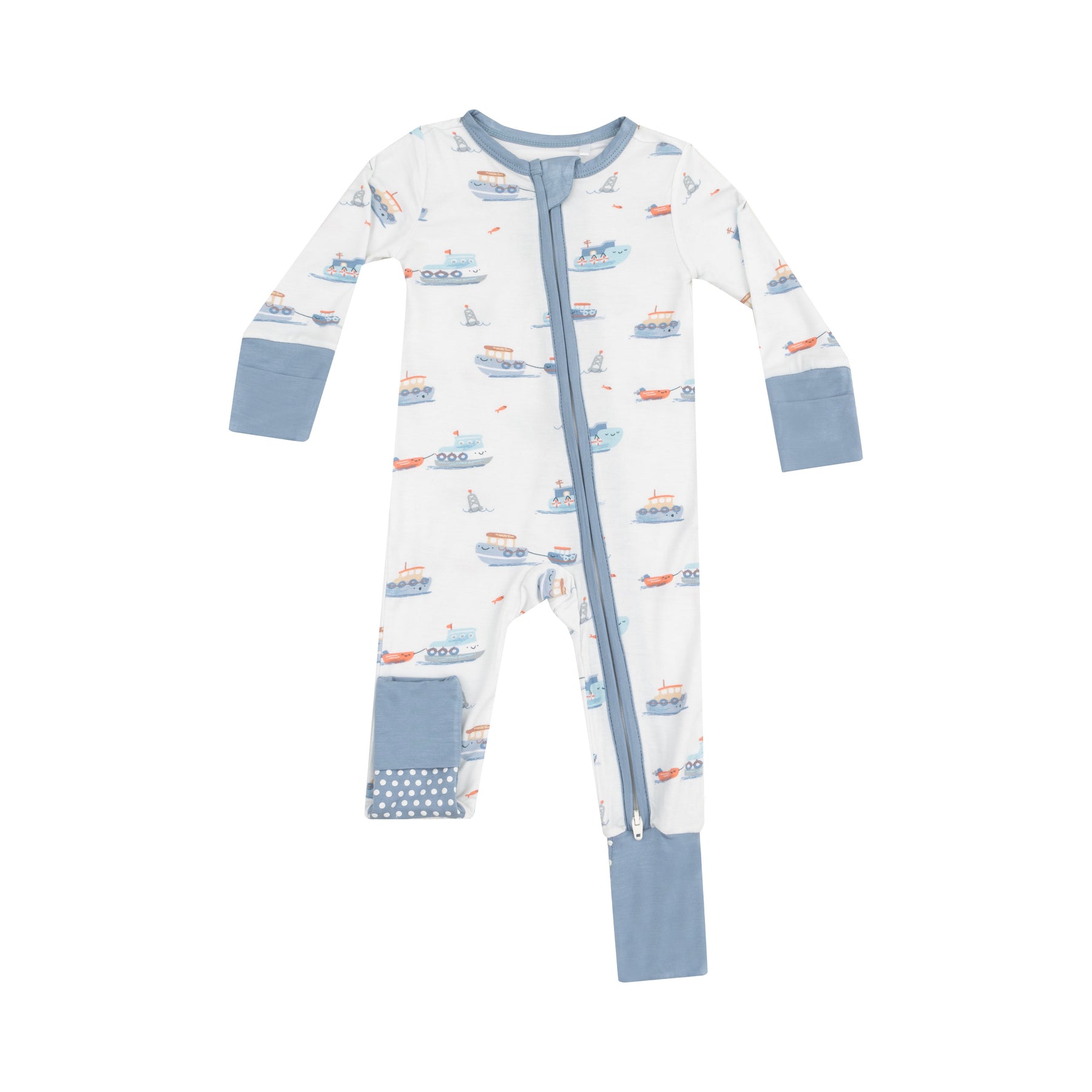 Angel Dear Bubbly Tugboats Bamboo Viscose Zipper Romper