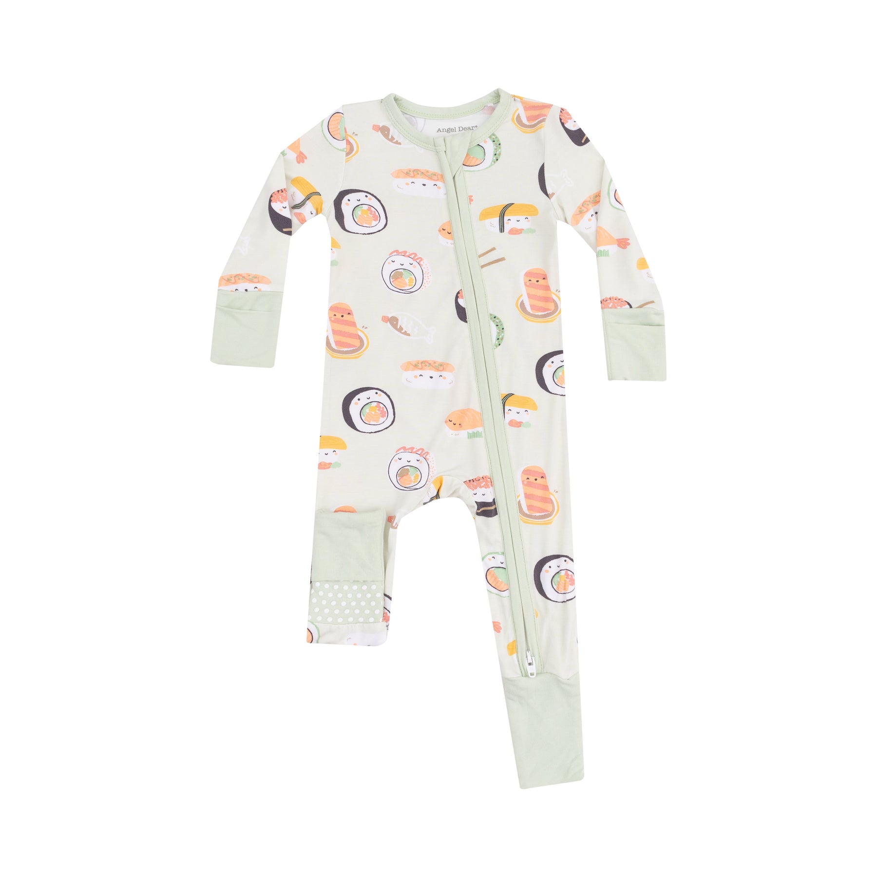 Angel Dear Sushi Green Bamboo Viscose Zipper Romper