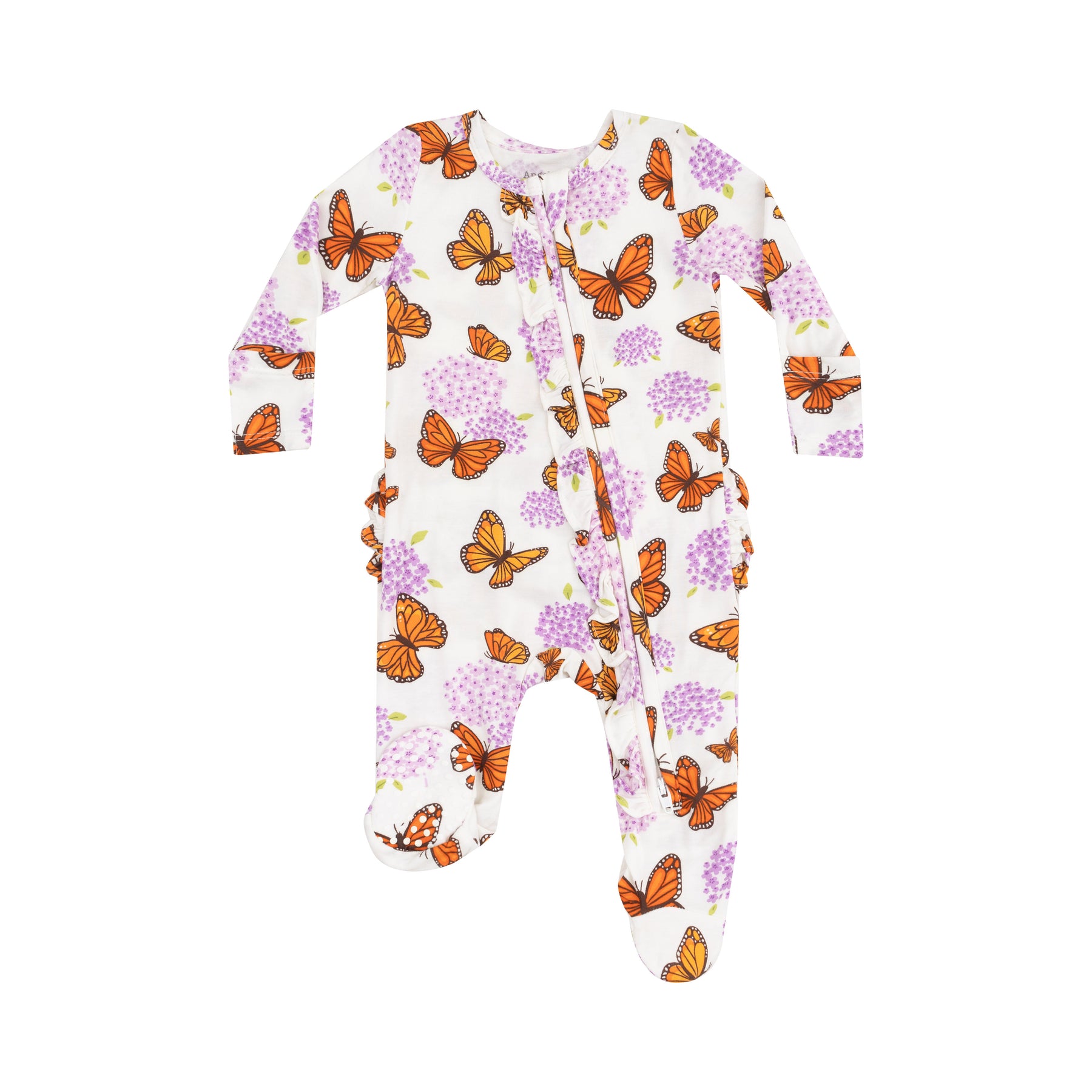 Angel Dear Monarch Butterflies And Milkweed Ruffle Bamboo Viscose Zipper Footie