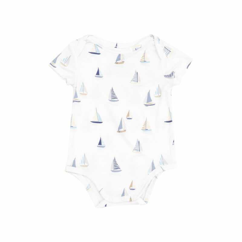 Angel Dear Sailboats Blue Bamboo Viscose Short Sleeve Bodysuit