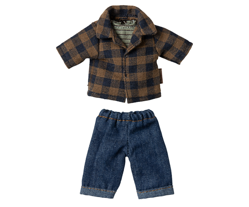 Maileg Dad Mouse Brown Checked Shirt and Pants