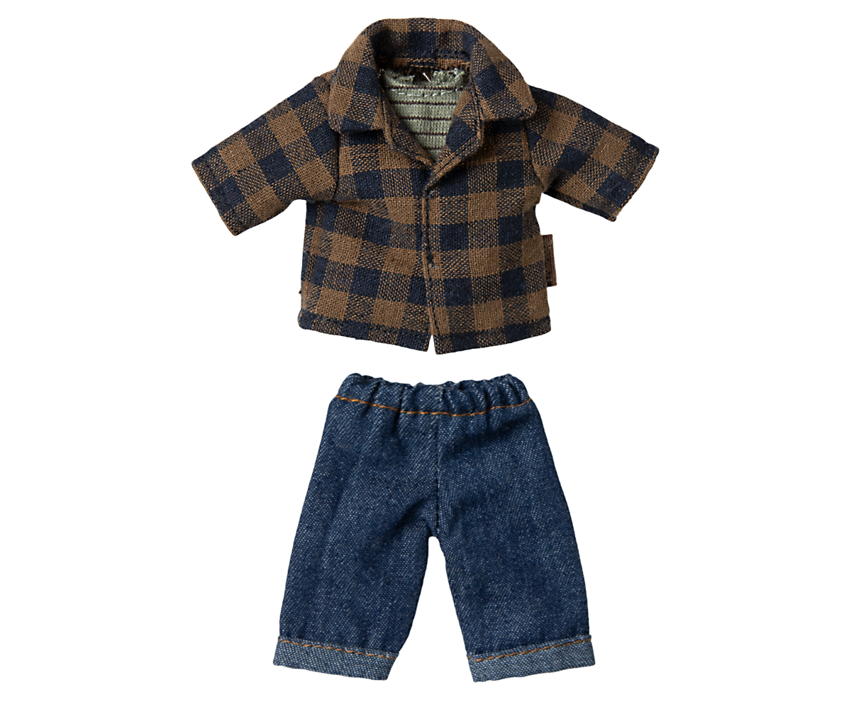 Maileg Dad Mouse Brown Checked Shirt and Pants