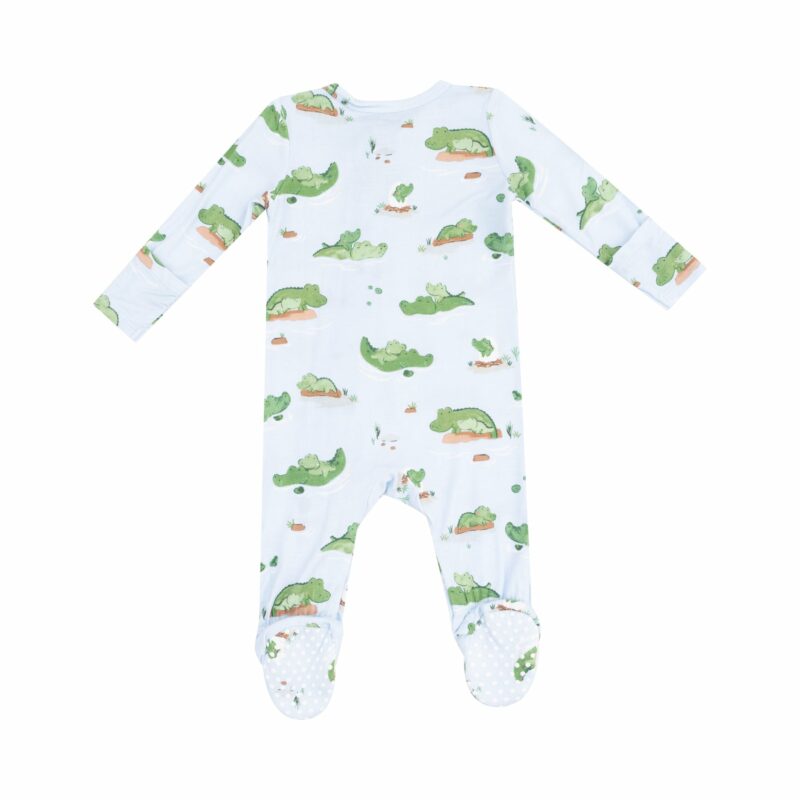 Alligator Blue Bamboo Viscose Zipper Footie from Angel Dear