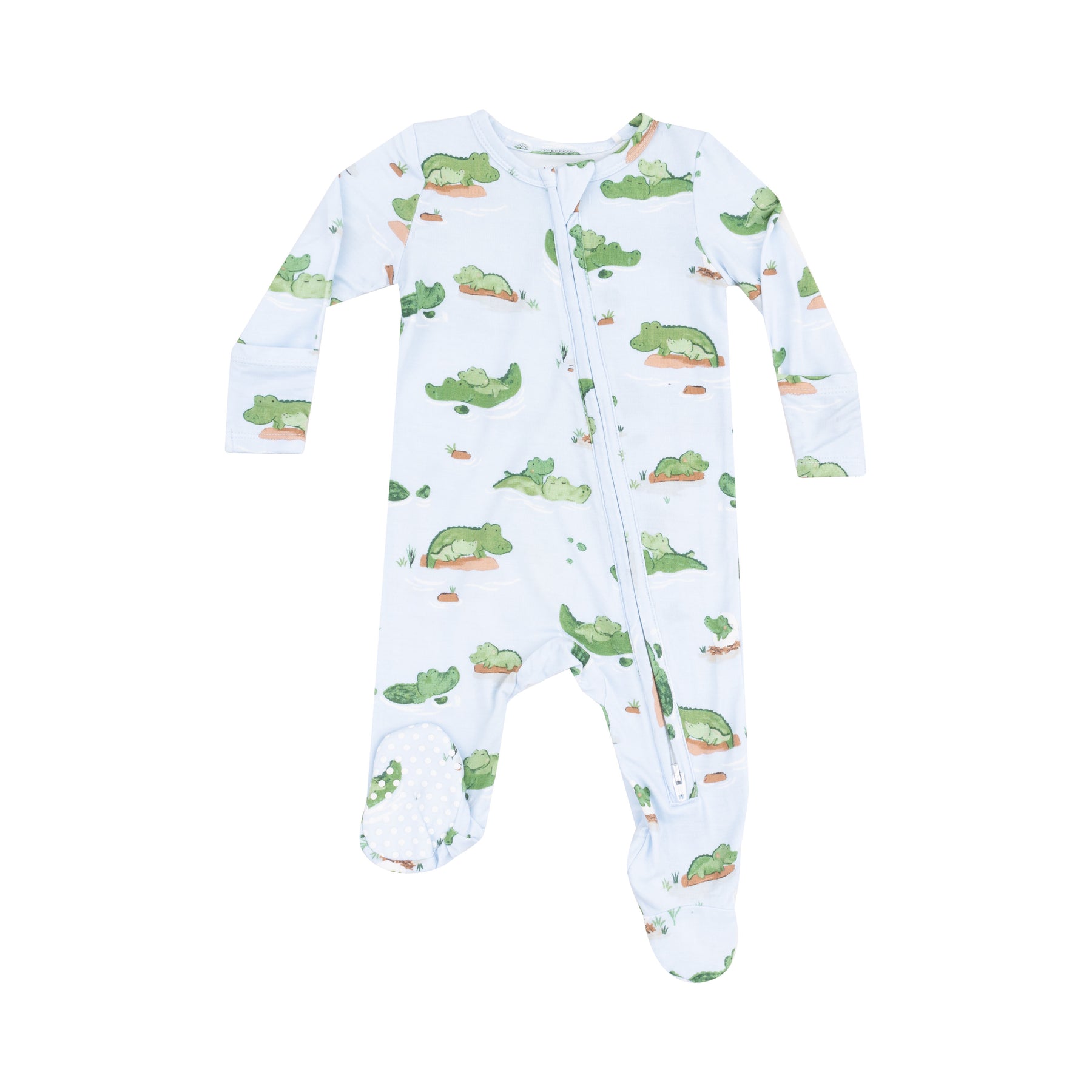 Angel Dear Alligator Blue Bamboo Viscose Zipper Footie