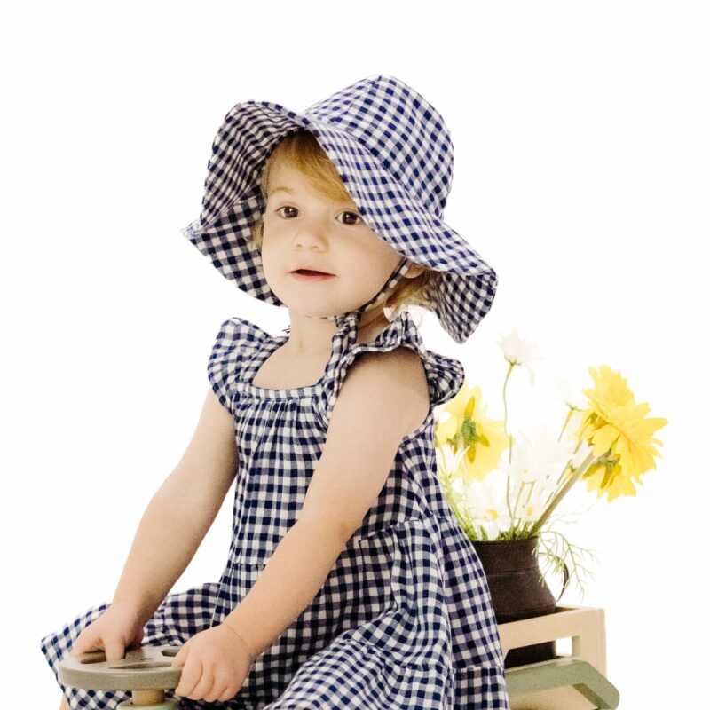 Navy Gingham Muslin Wide Brim Sunhat from Angel Dear