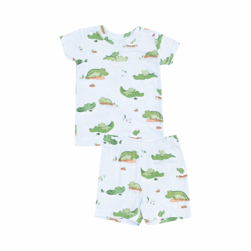 Angel Dear Alligator Blue Bamboo Viscose Loungewear Short Set