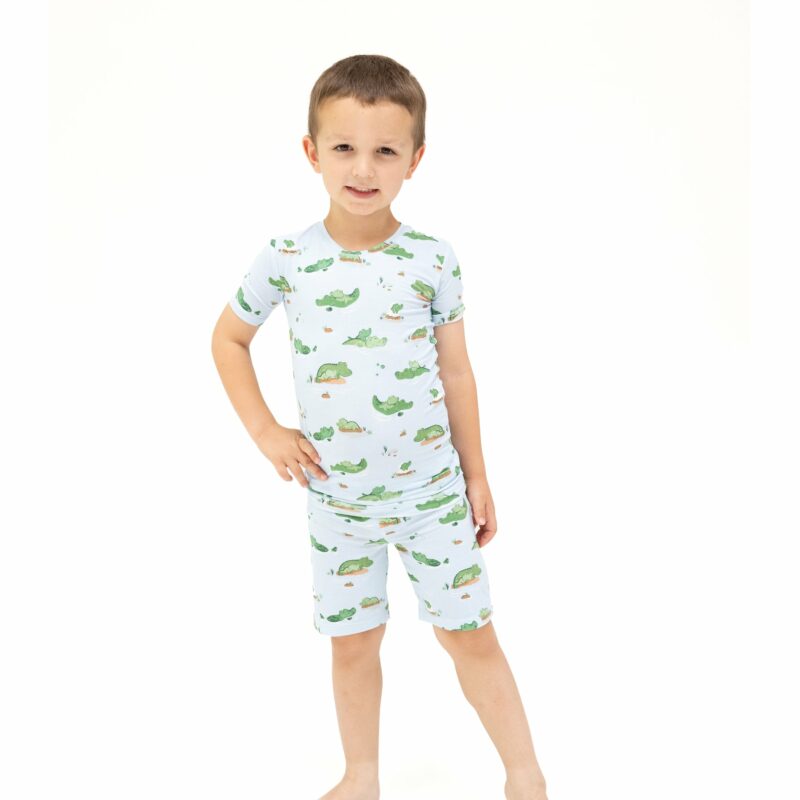 Alligator Blue Bamboo Viscose Loungewear Short Set available at Blossom
