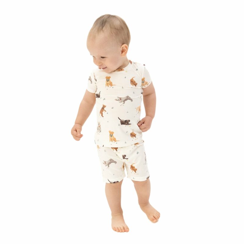 Watercolor Puppies Bamboo Viscose Loungewear Short Set available at Blossom