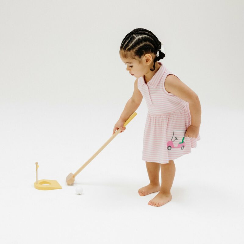 Golf Pink Mini Applique Polo Collar Bamboo Viscose Bodysuit Dress