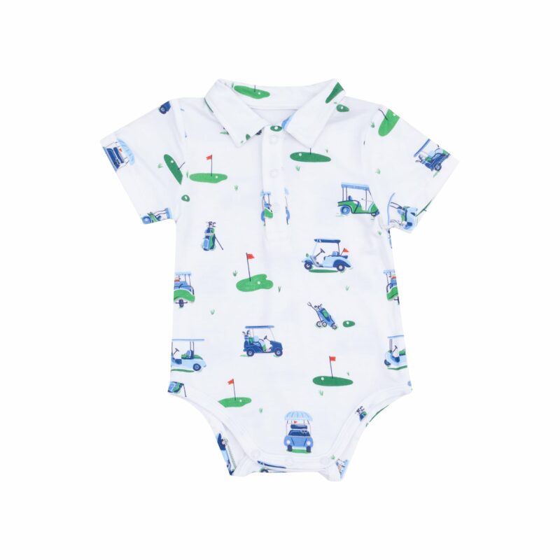 Angel Dear Vintage Golf Carts Blue Bamboo Viscose Polo Bodysuit