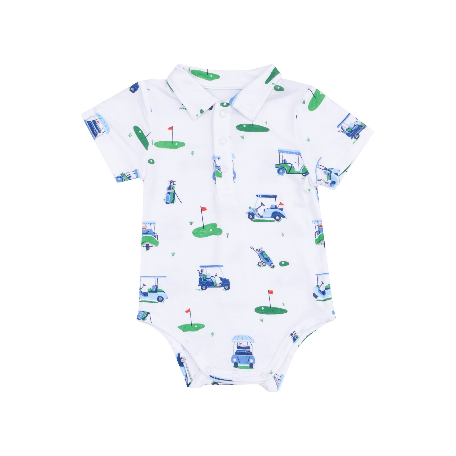 Angel Dear Vintage Golf Carts Blue Bamboo Viscose Polo Bodysuit