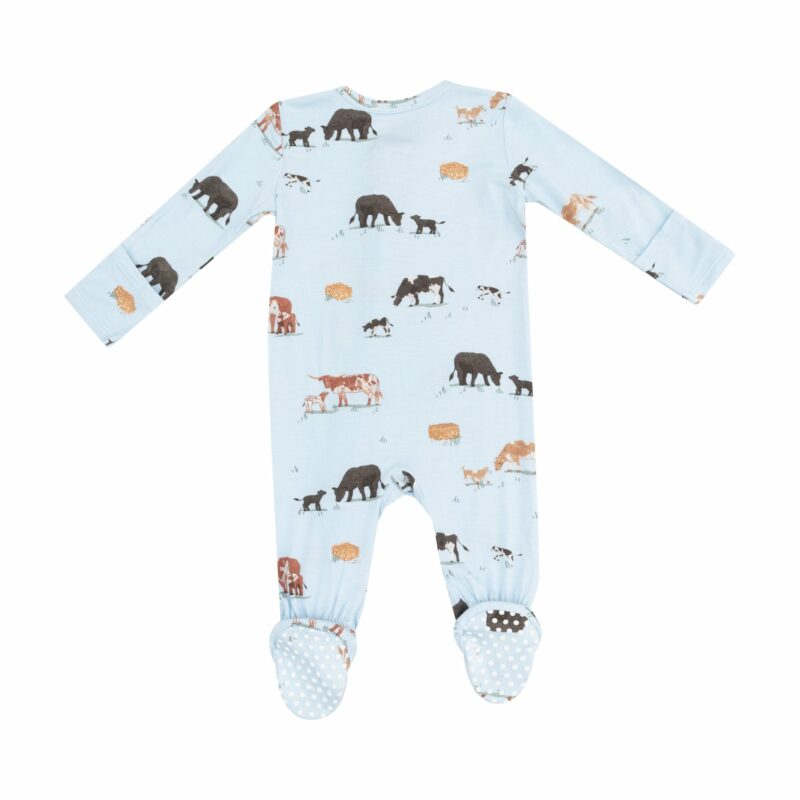 Cow Families Blue Bamboo Viscose Zipper Footie from Angel Dear