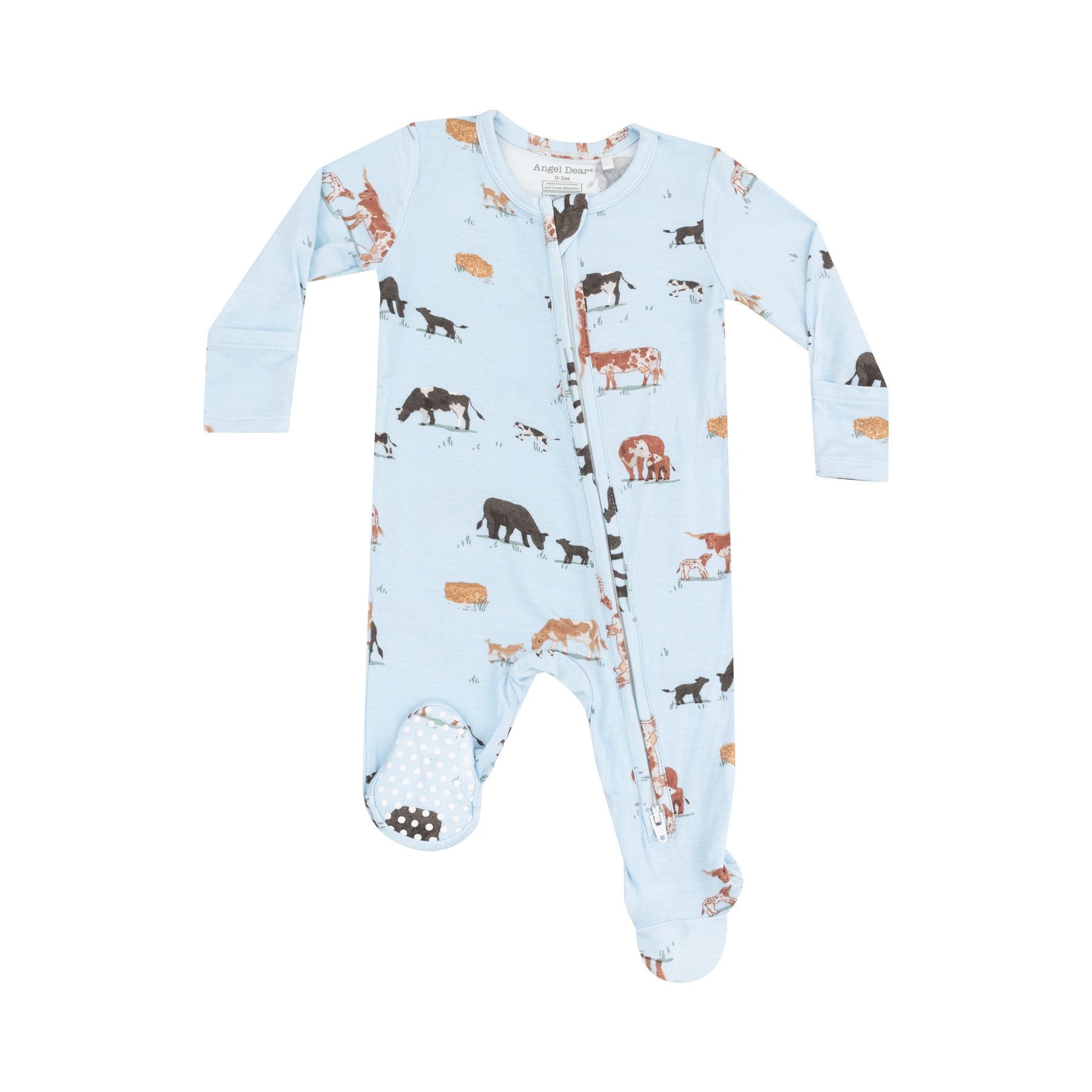 Angel Dear Cow Families Blue Bamboo Viscose Zipper Footie