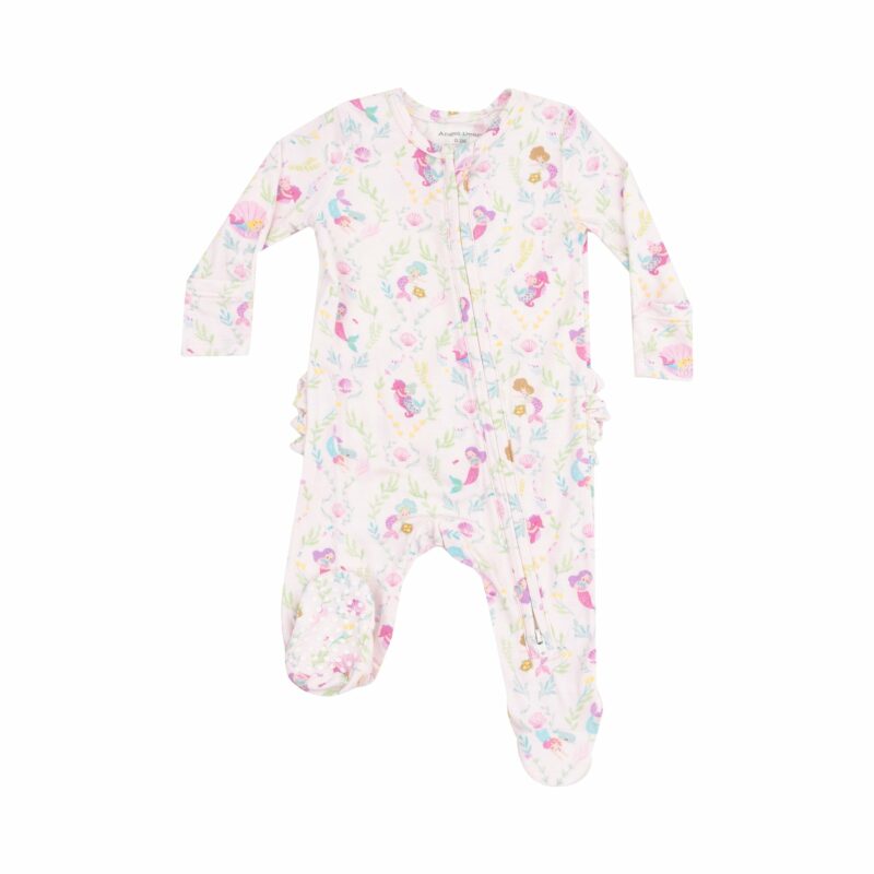 Angel Dear Mermaids Bamboo Viscose Zipper Ruffle Back Footie