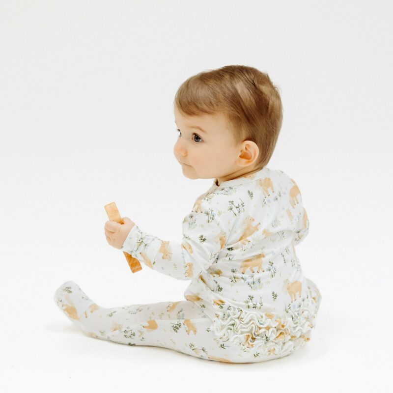 Pretty Ponies Bamboo Viscose Zipper Ruffle Back Footie available at Blossom