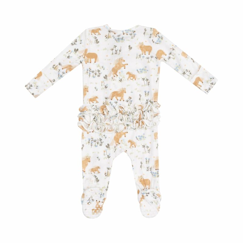 Pretty Ponies Bamboo Viscose Zipper Ruffle Back Footie from Angel Dear