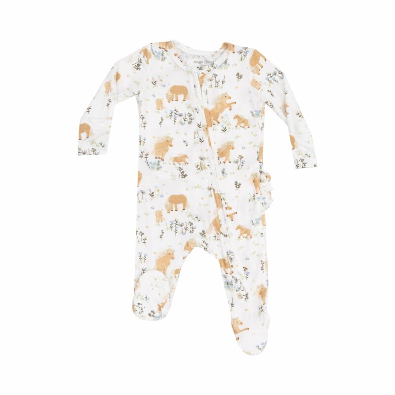 Angel Dear Pretty Ponies Bamboo Viscose Zipper Ruffle Back Footie