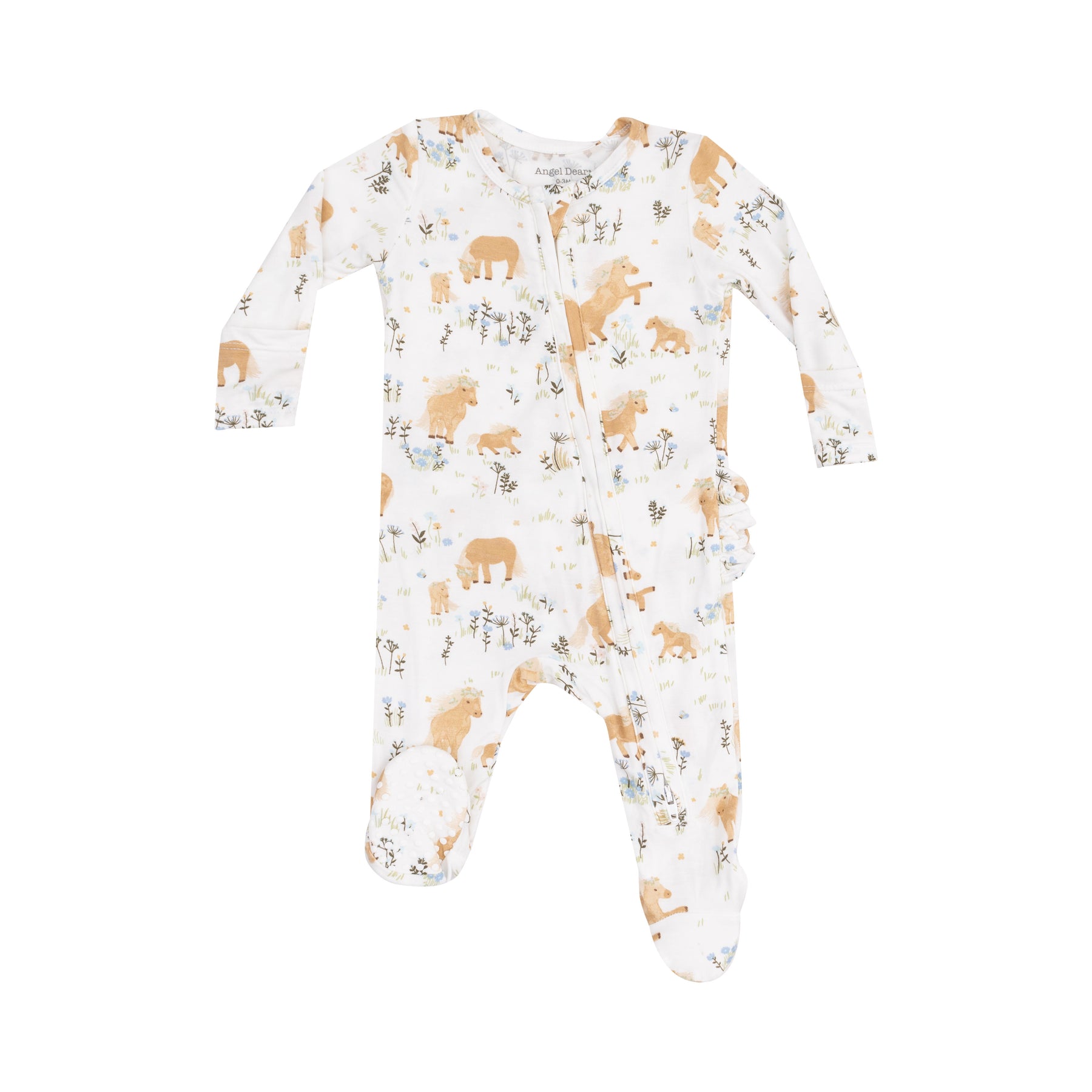 Angel Dear Pretty Ponies Bamboo Viscose Zipper Ruffle Back Footie