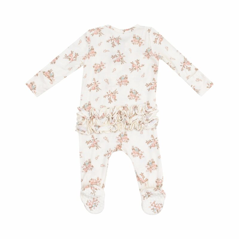 Vintage Rosebuds Bamboo Viscose Zipper Ruffle Back Footie from Angel Dear