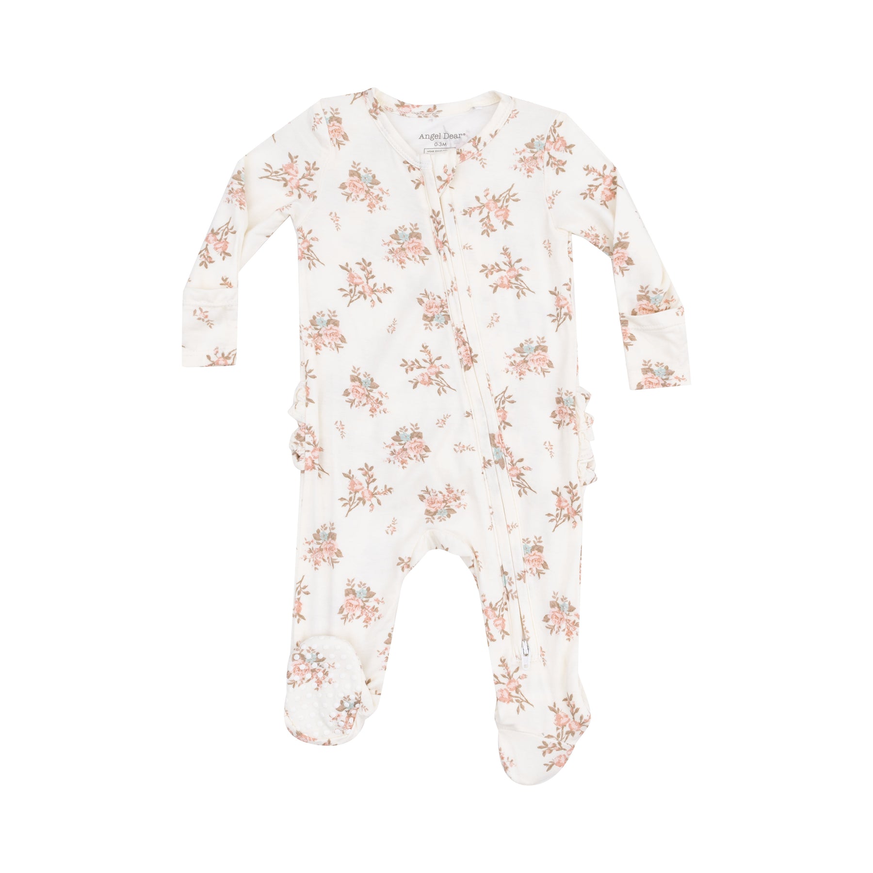 Angel Dear Vintage Rosebuds Bamboo Viscose Zipper Ruffle Back Footie