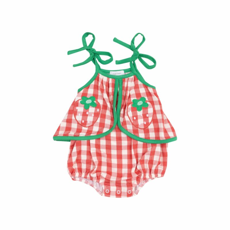 Strawberry Gingham Bamboo Viscose Swing Front Sunsuit With Applique from Angel Dear