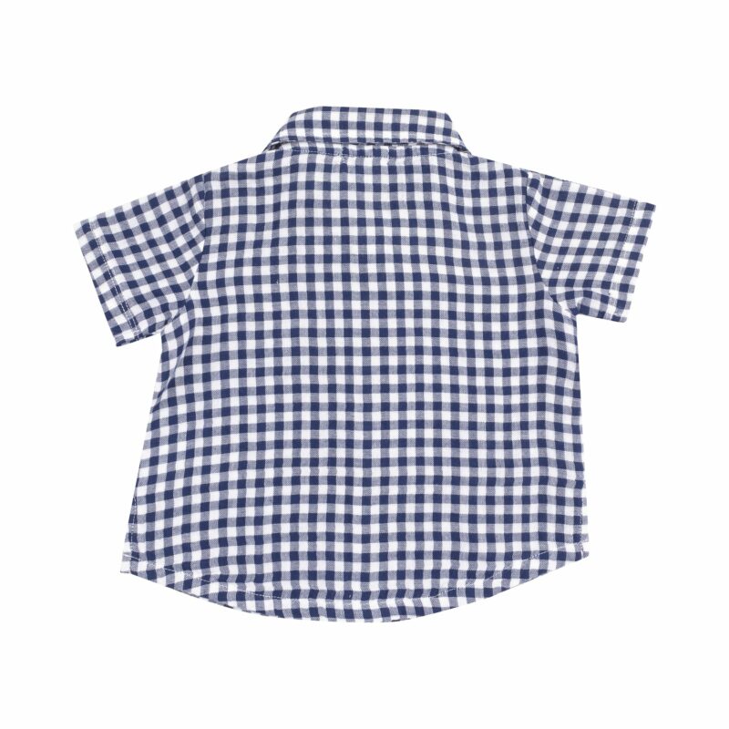 Navy Gingham Button Down Muslin Polo With French Terry Short available at Blossom