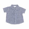 Navy Gingham Button Down Muslin Polo With French Terry Short