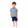 Navy Gingham Button Down Muslin Polo With French Terry Short from Angel Dear