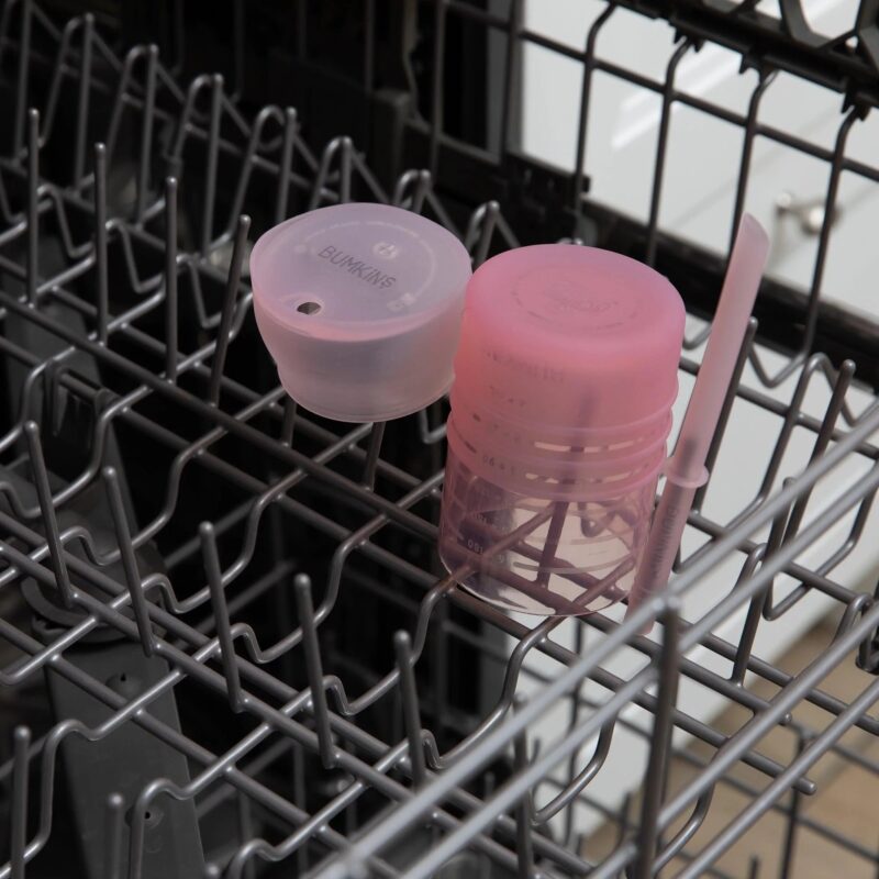 Bumkins Silicone Straw Cup with Lid: Pink Feeding