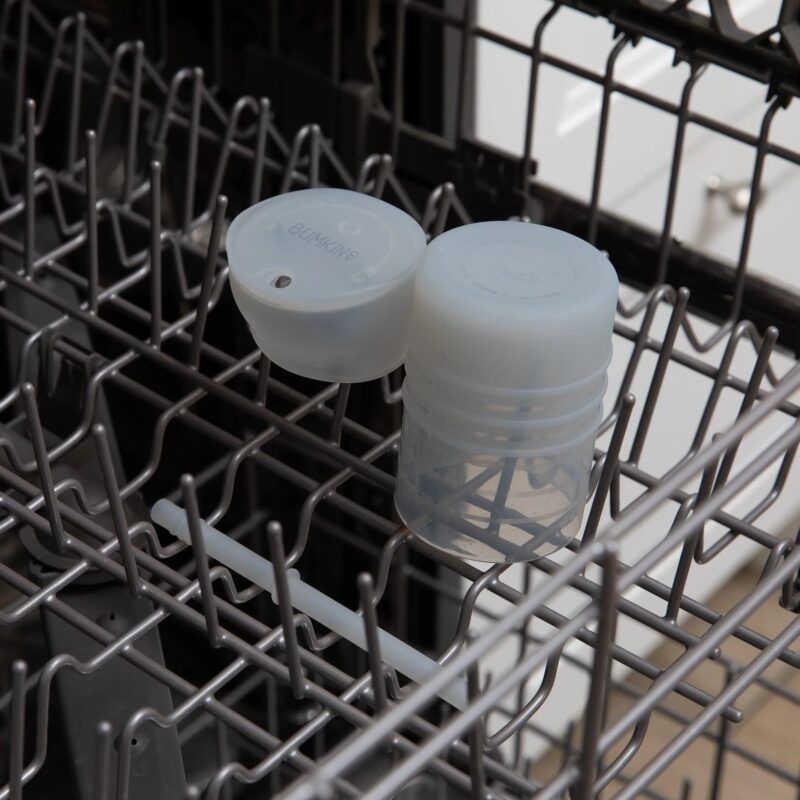 Bumkins Silicone Straw Cup with Lid: Gray Feeding