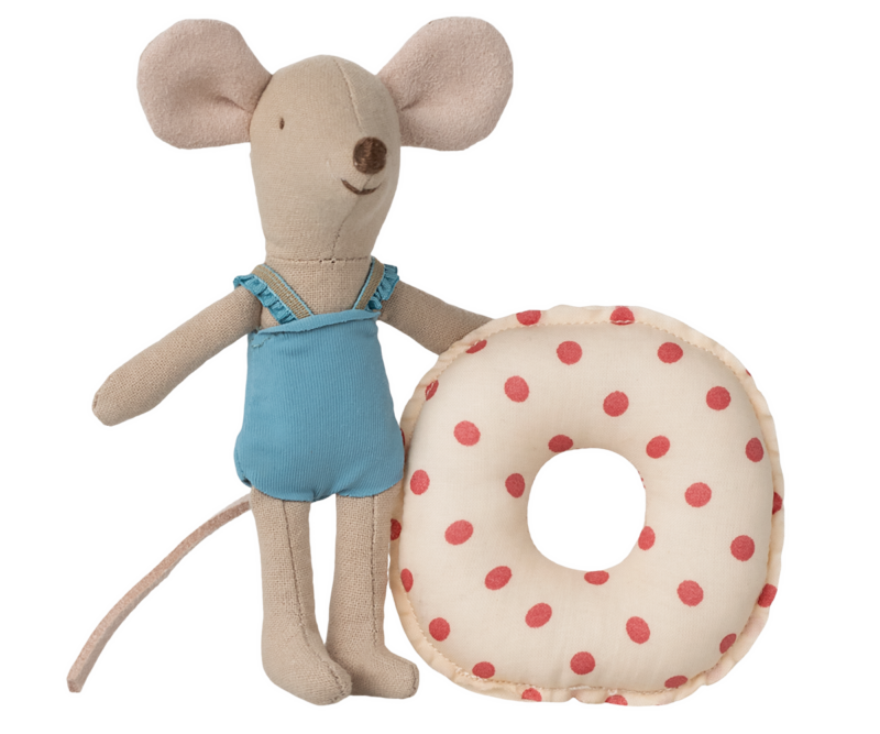Maileg Little Sister Beach Mouse With Red Dot Float